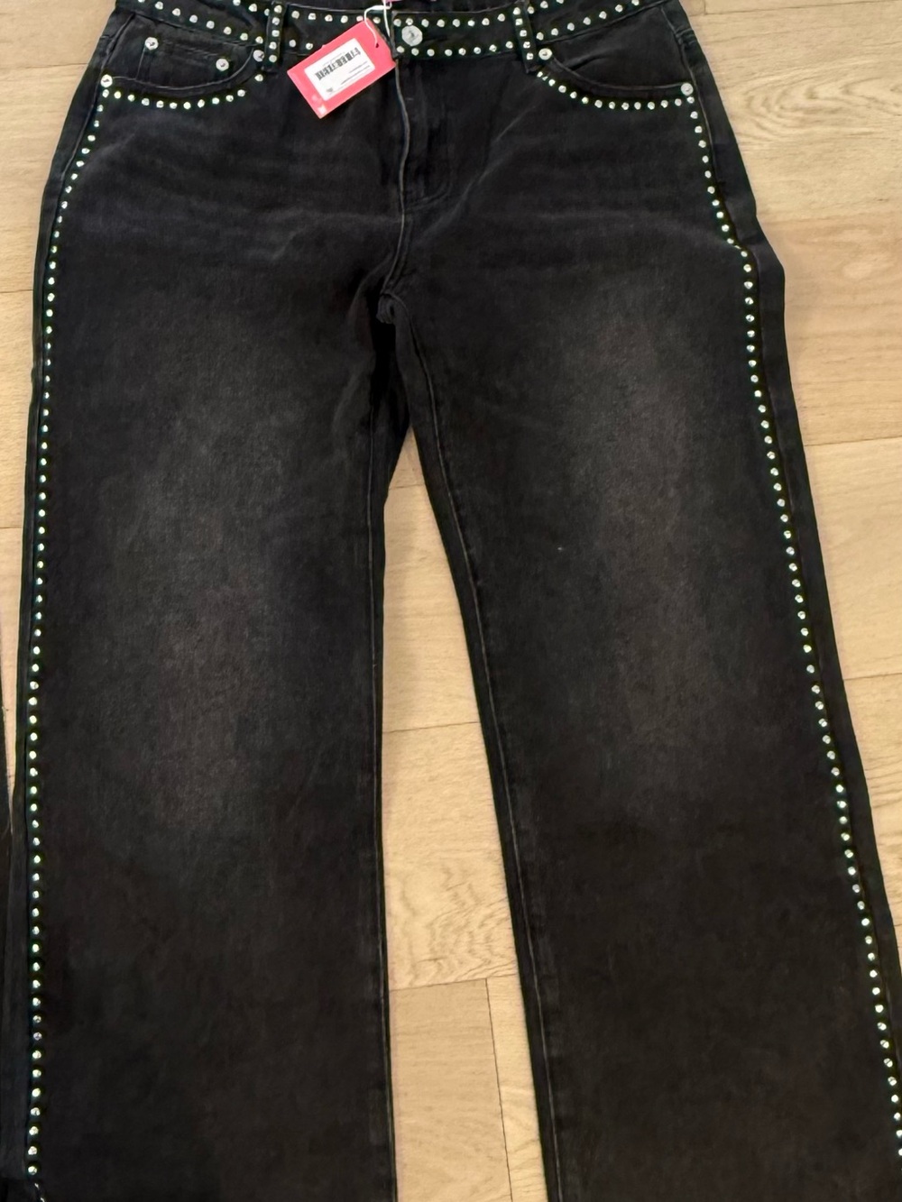 Edikted Black Studded Wide Leg Jeans with Silver Accents - Picture 2 of 3